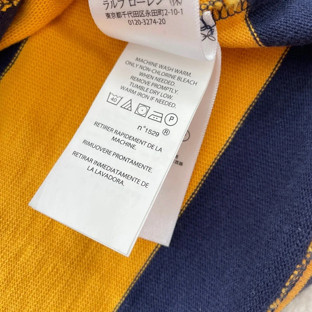 Polo Ralph Lauren Mens Rugby Shirt Navy Yellow Striped Custom Slim Fit Logo XL